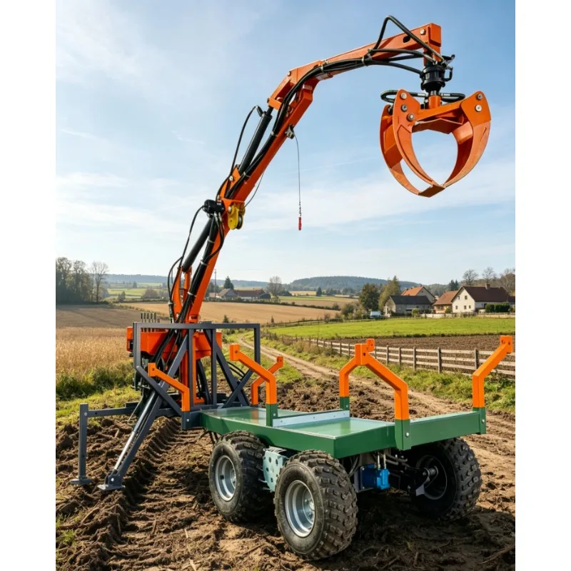 Factory Direct Hydraulic Log Trailer Crane Grapple 10T Forestry Timber Trailer CE Certified Diesel Engine Heavy Duty Wood Loader