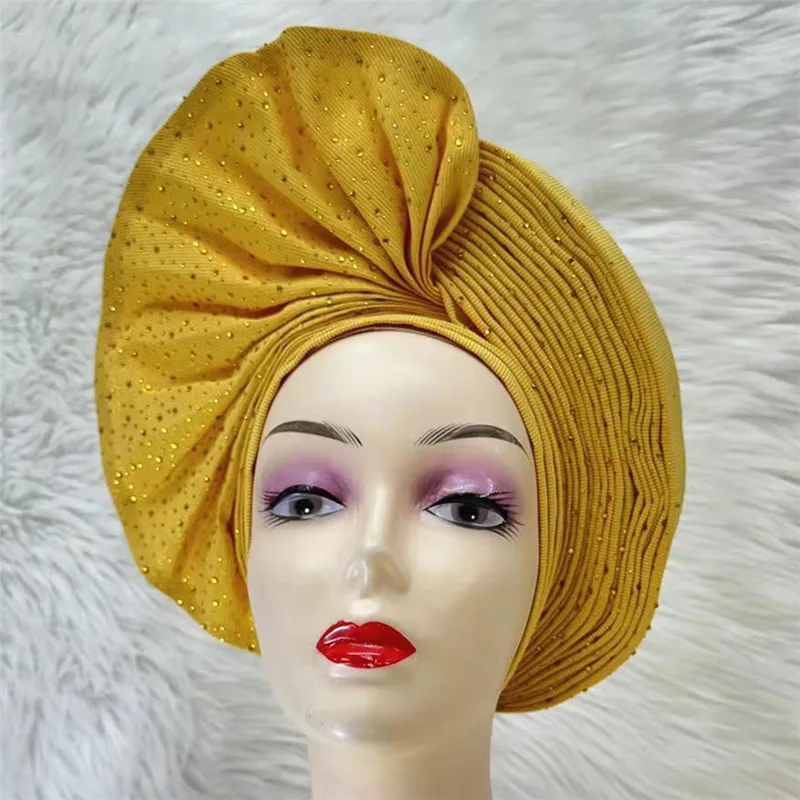 Nigerian gel headgear, with stone bead, already made auto, turban, afro aso ebi gel aso oke, wide brim headgear 7L031501