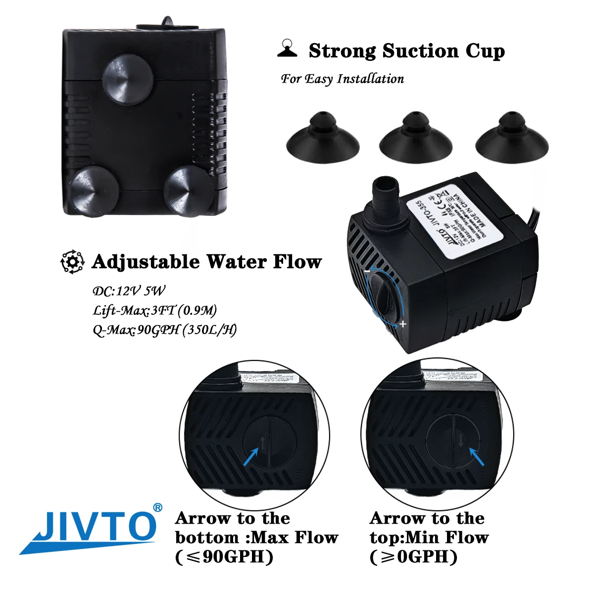 5W DC 12V Flow 350L/H  Mini Mini Submersible Pump Pool Fountain Rockery Pet Fish Tank Water Dispenser Filter Pump|Ultra Quiet Wa