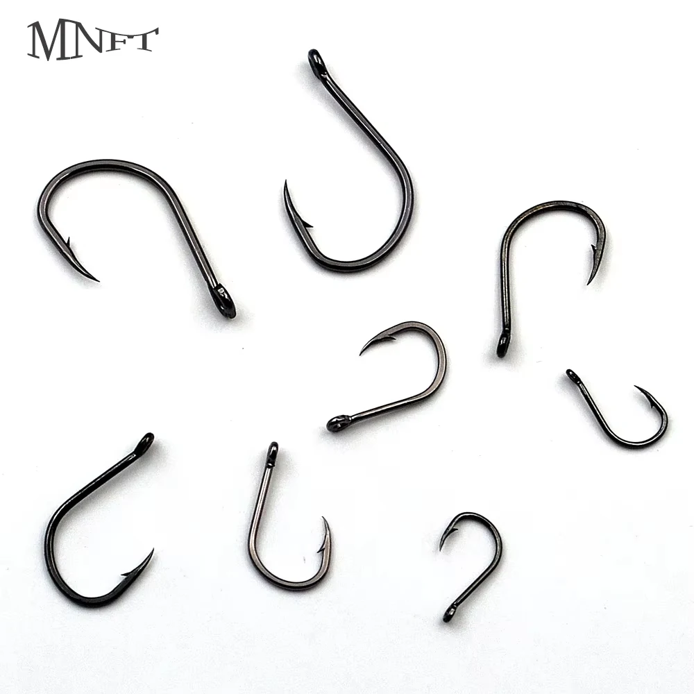 MNFT 100 Stück Angelhaken aus Kohlenstoffstahl mit Widerhaken, Größe 5 #   6 #   10 #   12 #   15 #   Single Circle Karpfen Angelhaken Jig Tackle Zubehör
