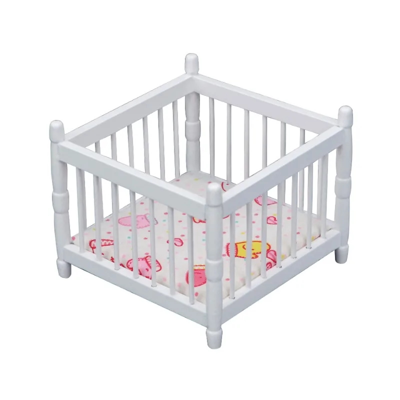 1:12 أثاث بيت الدمى المصغر الحلي اكسسوارات OB11 محاكاة مربع سرير الأطفال بيت الدمية سرير الطفل الديكور