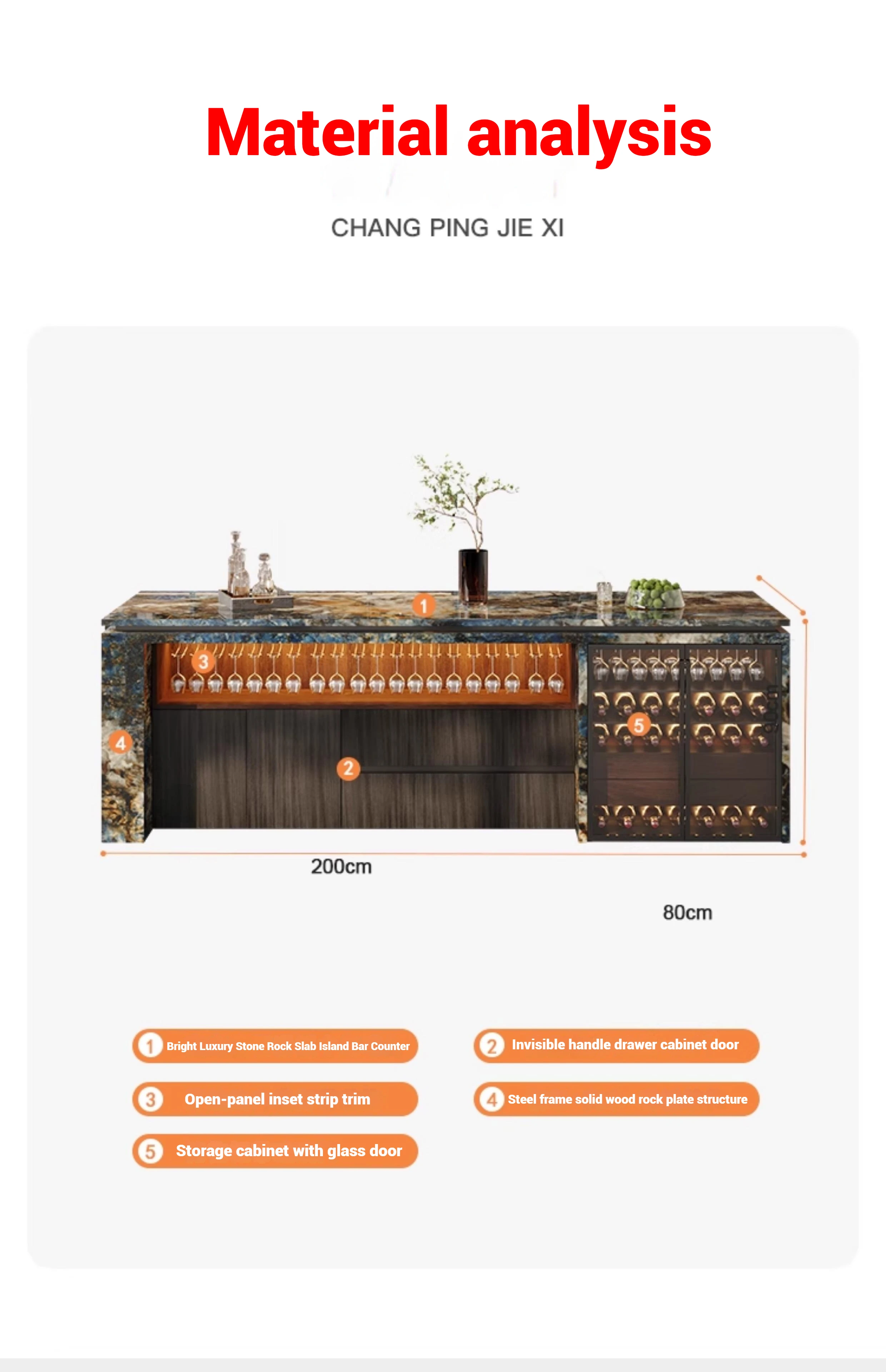 جزيرة المطبخ الحجرية الفاخرة، طاولة طعام وبار الإفطار للمطبخ المفتوح، مقاومة للبقع ومتينة، تصميم عصري مخصص