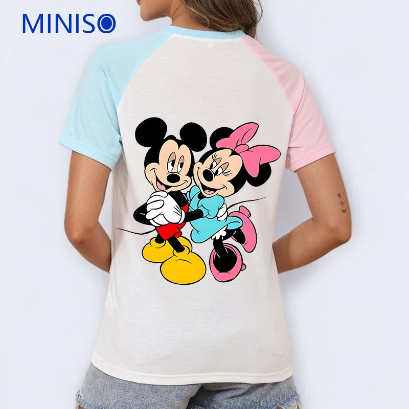 

Printing Clothing Disney Mickey Minnie T-shirt for Loose Top Fashion Clothes Ladies Large Size Trends 2025 Short Sleeve Top Tees