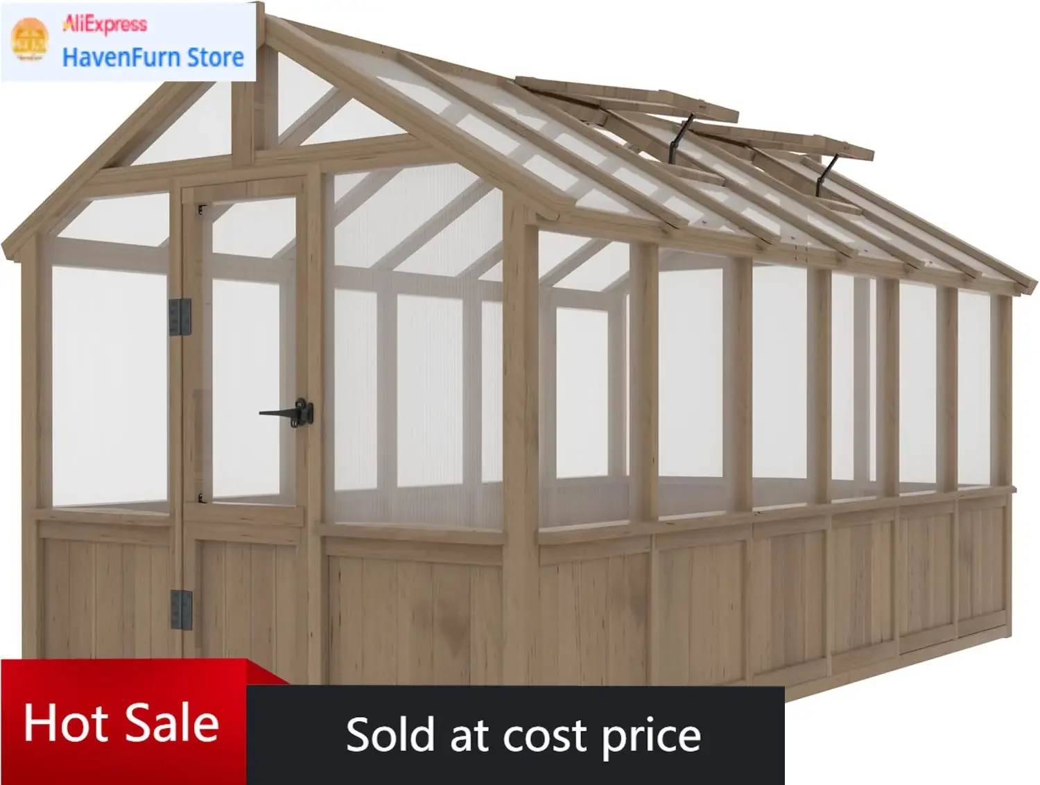 

Теплица деревянная 6x12 футов из поликарбоната, уличный комплект для теплицы с вентилируемым окном и запираемым отсеком