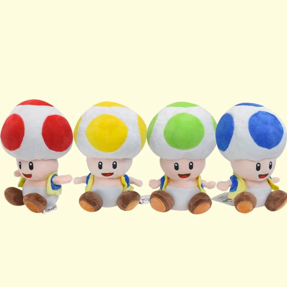 Super Mario Toad Plush Set 16cm - 7 Styles Sitting Mushroom Doll with Removable Vest Cute Nintendo Game Stuffed Toy Collection