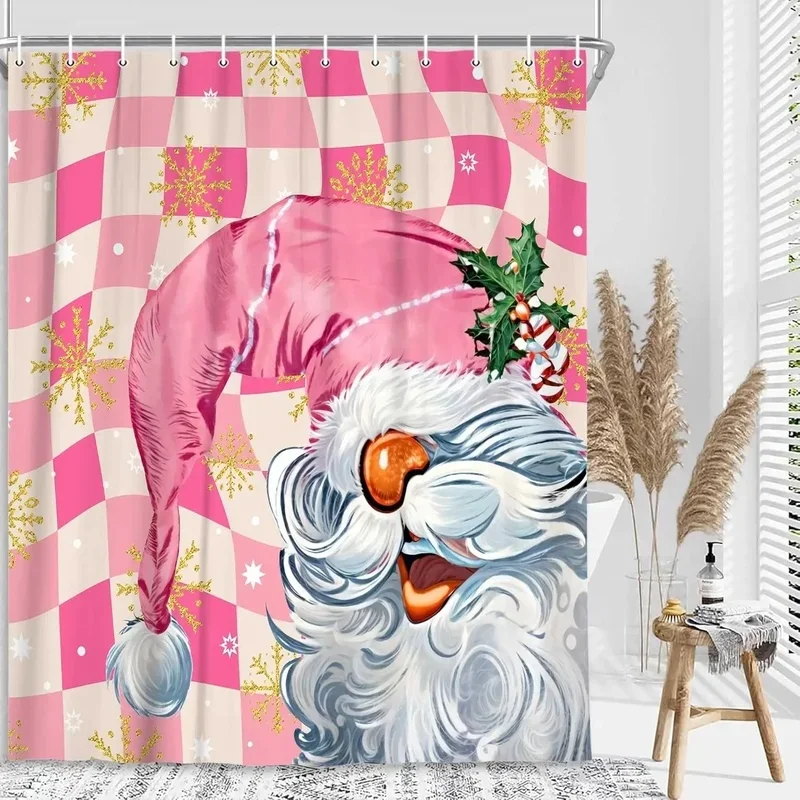 VIKAMA Modern Wavy Check Shower Curtain Bright Multicolor Warped Grid Print Waterproof Bathroom Partition Curtain