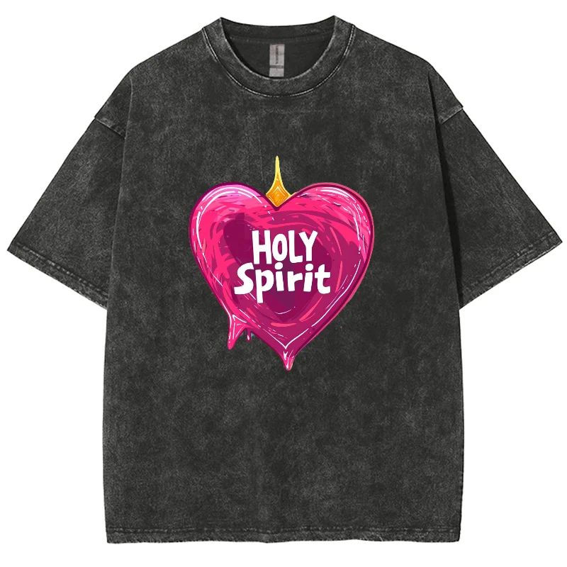 

Pink Love Holy Spirit Letter Printed Women's Washed T-shirt Loose High Quality Half Sleeves Girl Style Casual Top 2024