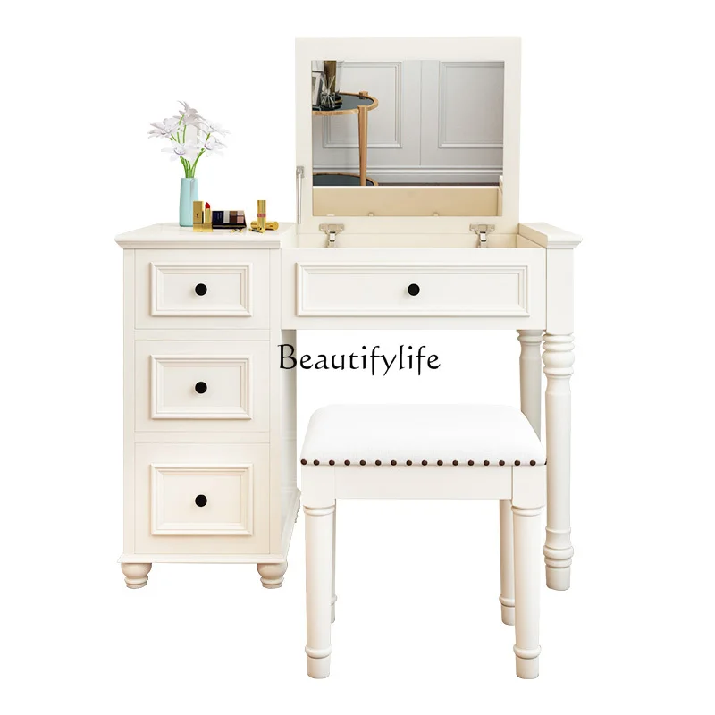 

American solid wood flip dresser modern simple white makeup table storage
