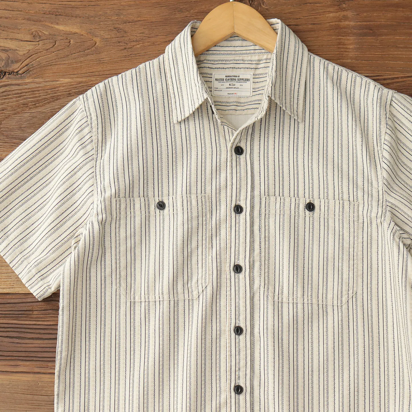 Summer New American Retro Short Sleeve Lapel Striped Cargo Shirt Men's Simple 45% Cotton Washed Double Pocket Casual Loose Tops
