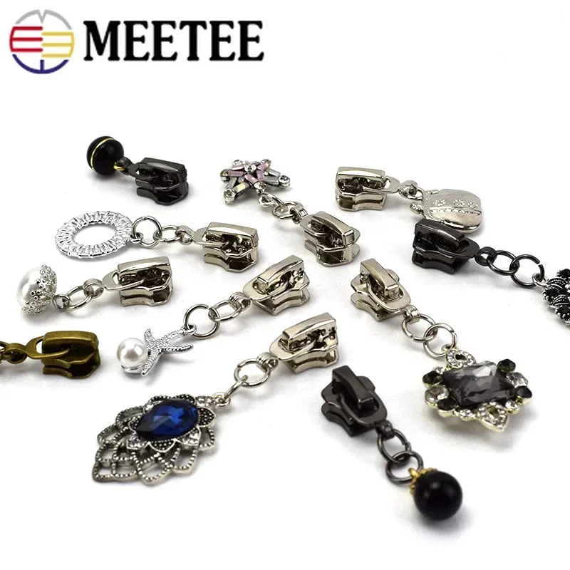 Meetee 5pcs 5# Zipper Sliders Head for Metal Nylon Zippers DIY Jackets Clothes Zip Pendant Repair Kit Garment Decor Accessories