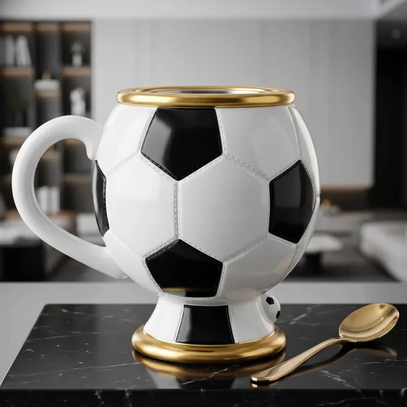 Football Coffee Mug Resin Stainless Steel Decorative Cup Home Table Decor Office Desk For Soccer Fans Kids Teens Birthday Gift