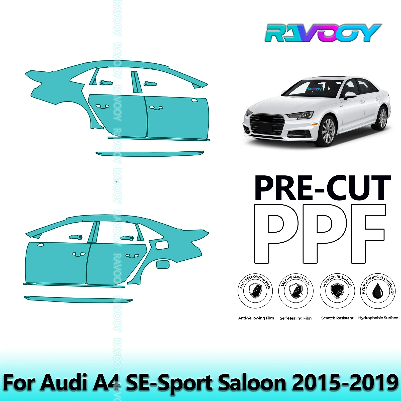 

For Audi A4 SE-Sport Saloon 2015-2019 8.5mil Clear Matte Pre-Cut PPF Door & A/B Pillar Kit TPU Paint Protection Film Set