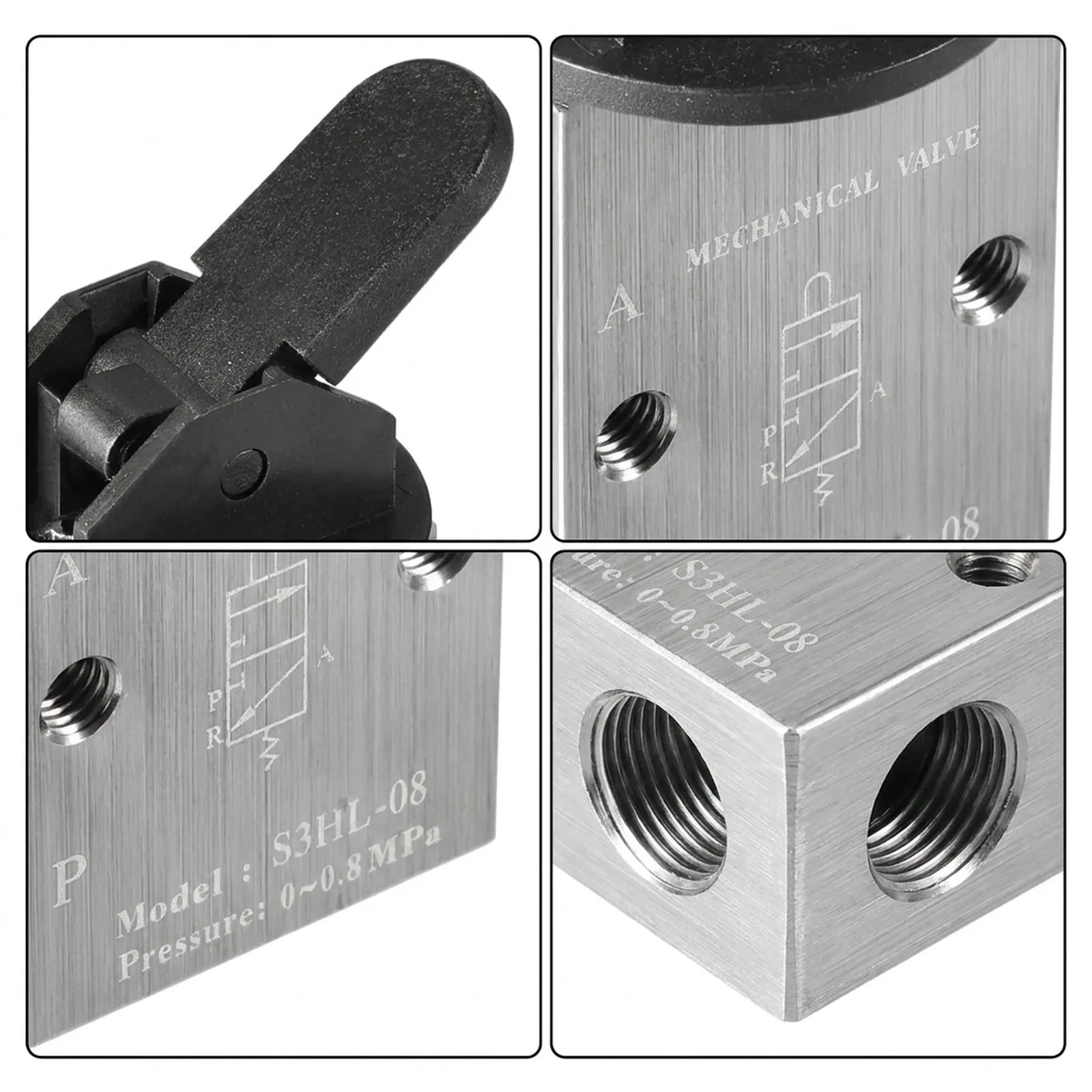 Manual For 2 Position 3 Way Valve S3HL-08 with 1/4 Thread for Pneumatic Control of Small Cylinders and Auxiliary Actuators