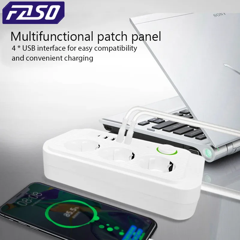 5m EU Plug AC Outlets Multitap Socket Extension Cord Electrical Power Strip With USB Type C Fast Charging Network Filter Adapter image 4