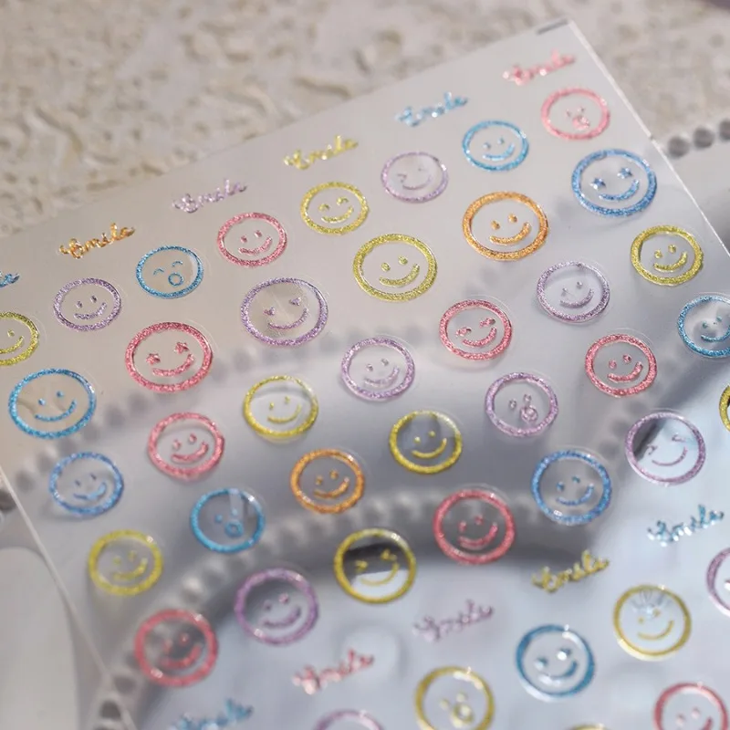 1 5D Exquisite Smiling Face Nail Stickers Embossed Japanese Kawaii Macaron Art Self-Adhesive Decorations Accessories DIY