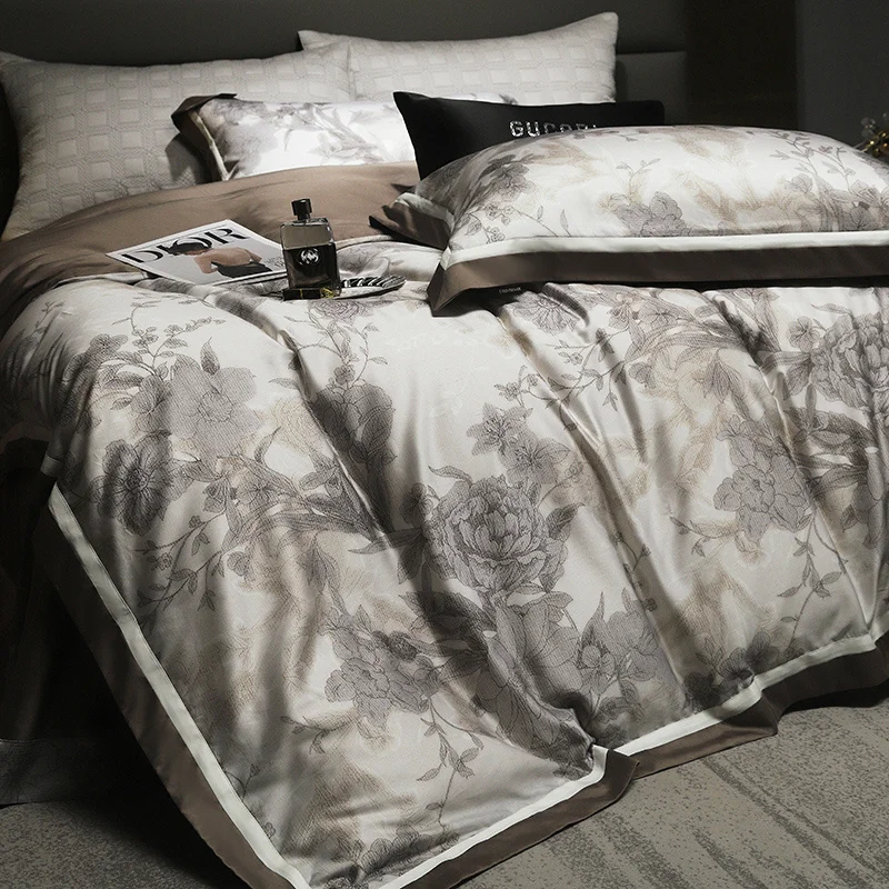 Luxury Digital Printing Cotton Bedding Set Duvet Cover Linen Fitted Sheet Pillowcases Home Textile