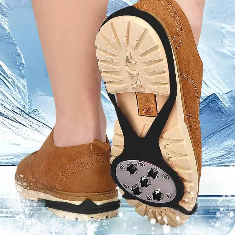 

Шипы-захваты для обуви 2024, ледовые тяговые шипы, нескользящие ледяные снежные захваты, ледовые тяговые шипы с 10 стальными шпильками для пеших прогулок