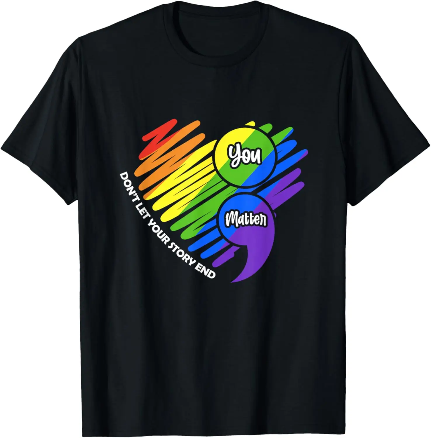 Semikolon LGBTQ Suicide Prevention For Mental Health T-Shirt 100% Cotton Trendy Y2K Short-Sleeve Tee – Soft, Quick-Drying, & Moisture-Wicking; Ideal for Sports or Casual Wear; Great Gift for Christmas or Halloween.