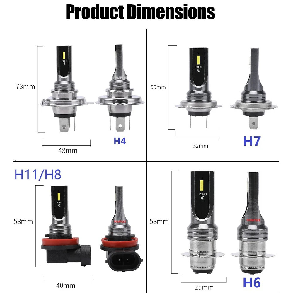 2Pcs H8 H11 LED Bulb H7 H16 9005 HB3 9006 HB4 H4 Led Lamp Super Bright Car Fog Lights Day Driving Running Light 12V 6000K White