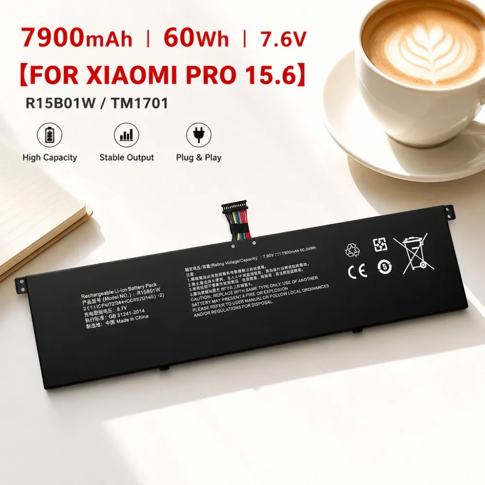7900mAh 60Wh 7.6V Laptop Battery for Xiaomi Pro 15.6 R15B01W TM1701 171501-AF/AQ GTX1050 Replacement