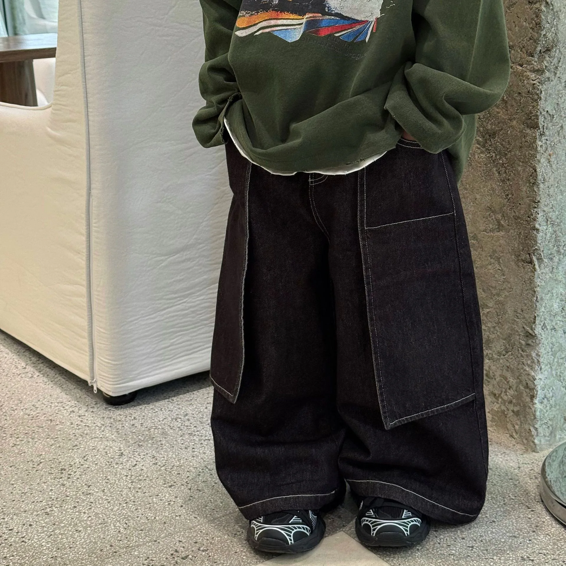 

2025 Autumn New Boys Jeans Korean Fashion Causal Daily Solid Color Topstitch Loose Denim Pants for 2-14Y Kids