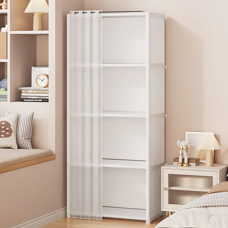 Simple Dustproof Wardrobe Essential Home Clothing Storage Cabinet Bedroom Multi-Layer Assembly Hanger Plastic Storage Cabinet