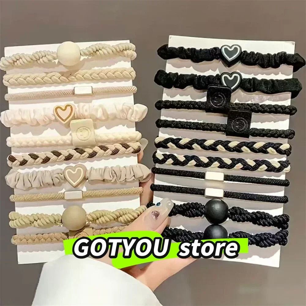 5/10/20pcs Simple Style Hair Tie Set Braided Hair Rope Heart Decor Scrunchies Elastic Ponytail Holder Hair Accessories For Women