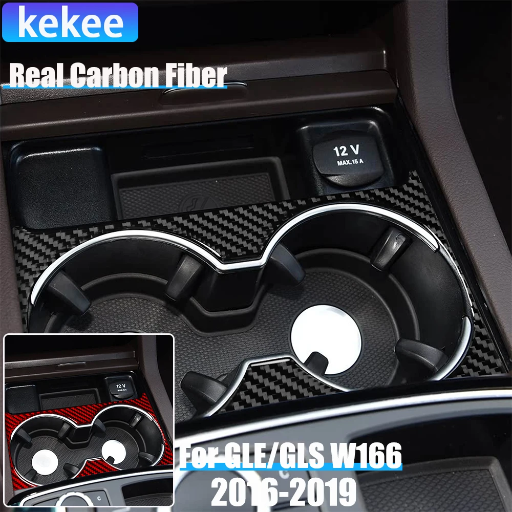 

Real Carbon Fiber Car Accessories Center Cup Holder Trim Cover Soft Sticker For Mercedes-Benz W166 GLE/GLS 2016 2017 2018 2019