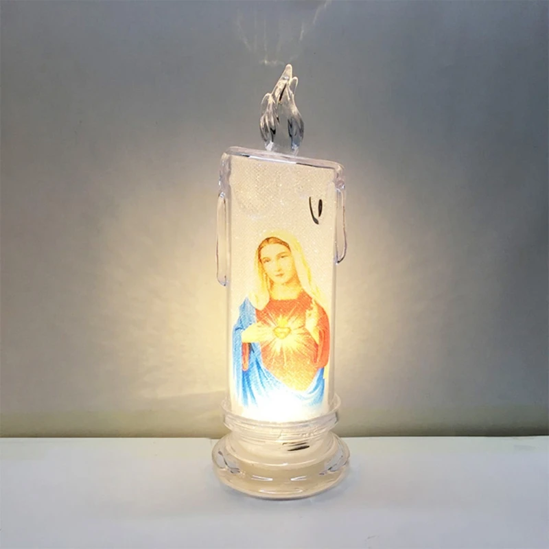 Jesus Virgin Christ Lamp Romantic Tealight Electronic Flameless LED Devotional Prayer Candles Light Religious Decoration