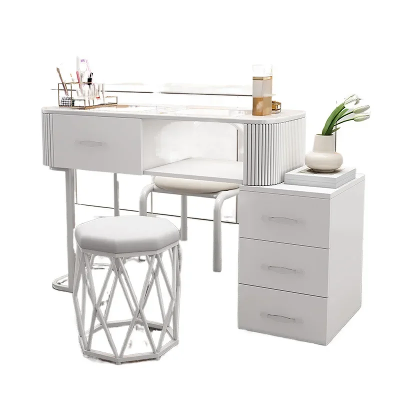 

Cream wind manicure table white Japanese glass single full set of light luxury simple manicure table storage folding