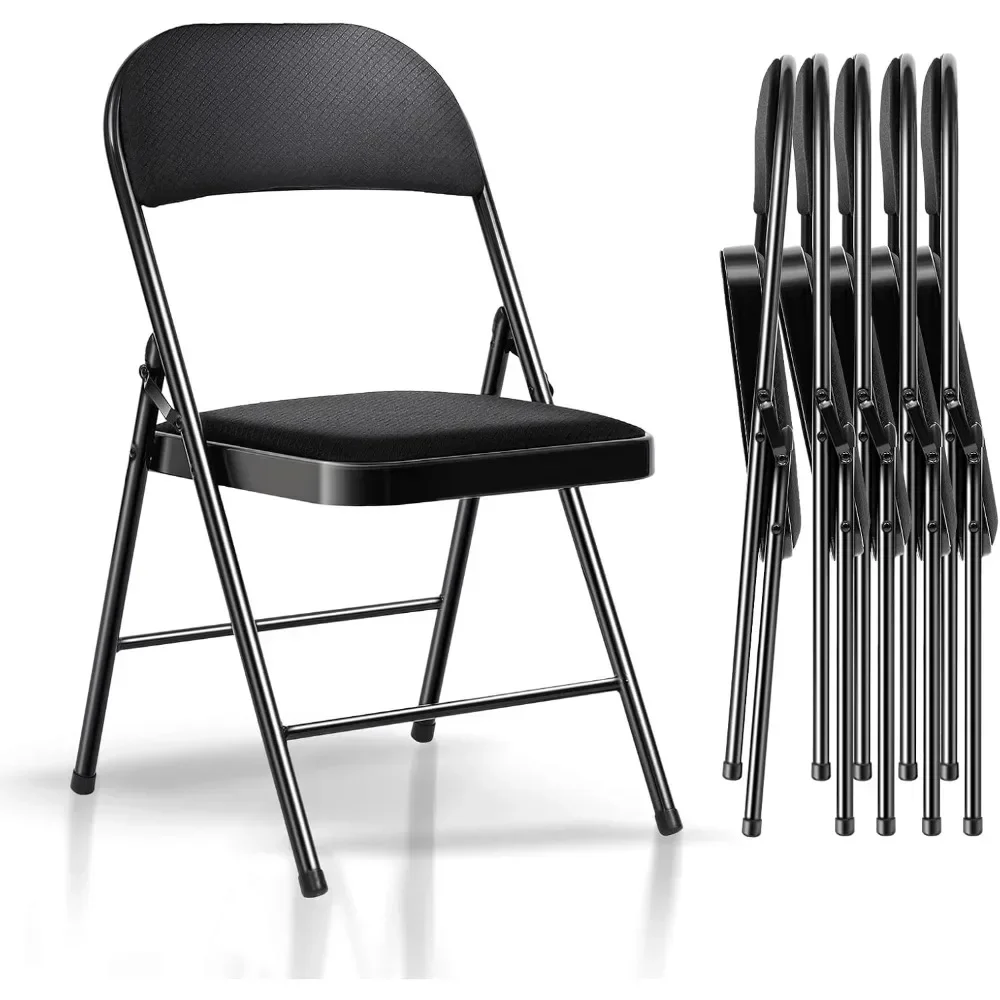 6 Pack Black Metal Padded Folding Chair with Padded Seats for Events Office Wedding Party, 350 Pound Capacity (Black, Set of 6)