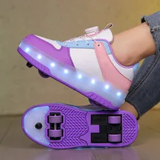 Sepatu Roller Skating anak-anak, sneaker olahraga jalan luar ruangan, lampu LED 2024