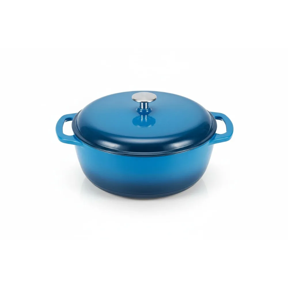 

Эмалированная чугунная голландская кастрюля премиум-класса с крышкой, круглая сверхпрочная посуда емкостью 4,3 литра для семейной приготовления пищи и выпечки