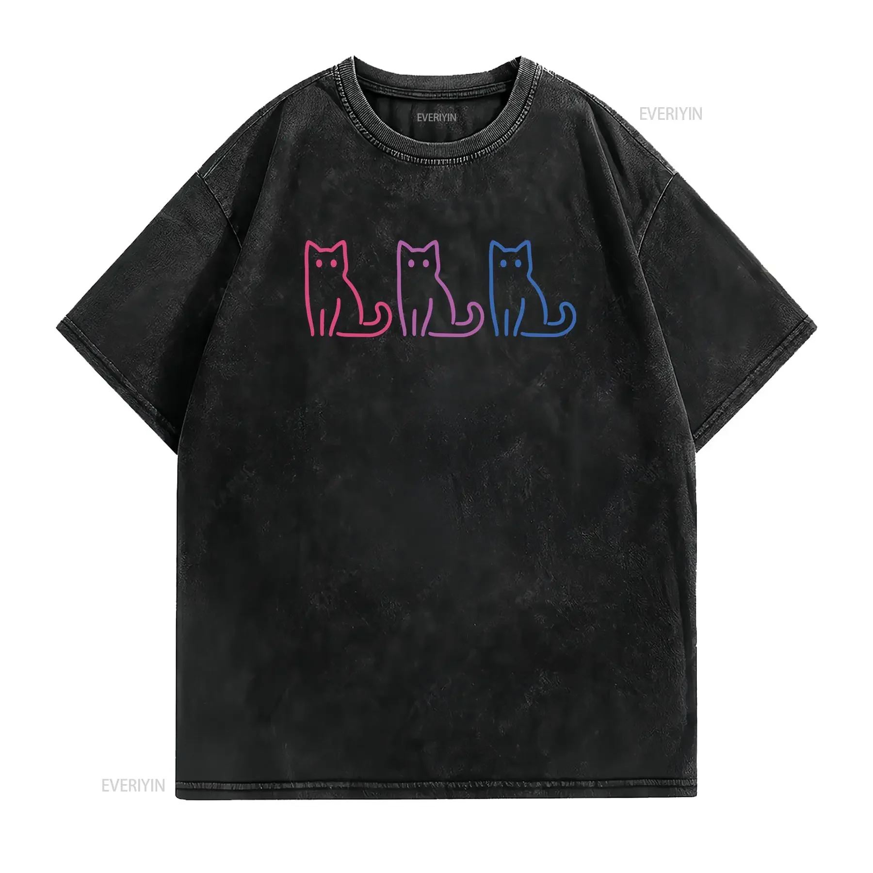 Bi Pride T shirt Subtle Bisexual Cat LGBTQ Queer Owned Shops vintage Washed graphic homme Versatile Breathable designer clothes