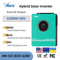 6.2KW 4.2KW 3KW MPPT Hybrid Inverter Solar Off Grid Dual AC Output 120A on Grid Solar Inverter 48V 24V 12V 230V PV 500Vdc Solar