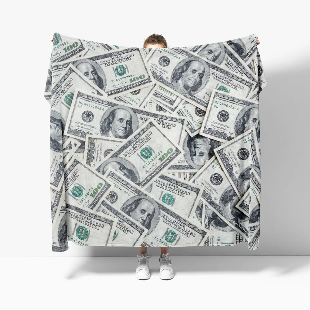 Money Backdrop US Dollar Banknotes Benjamin Franklin 100 Dollar Throw Blanket Cozy Soft Lightweight Warm Flannel Blankets Party