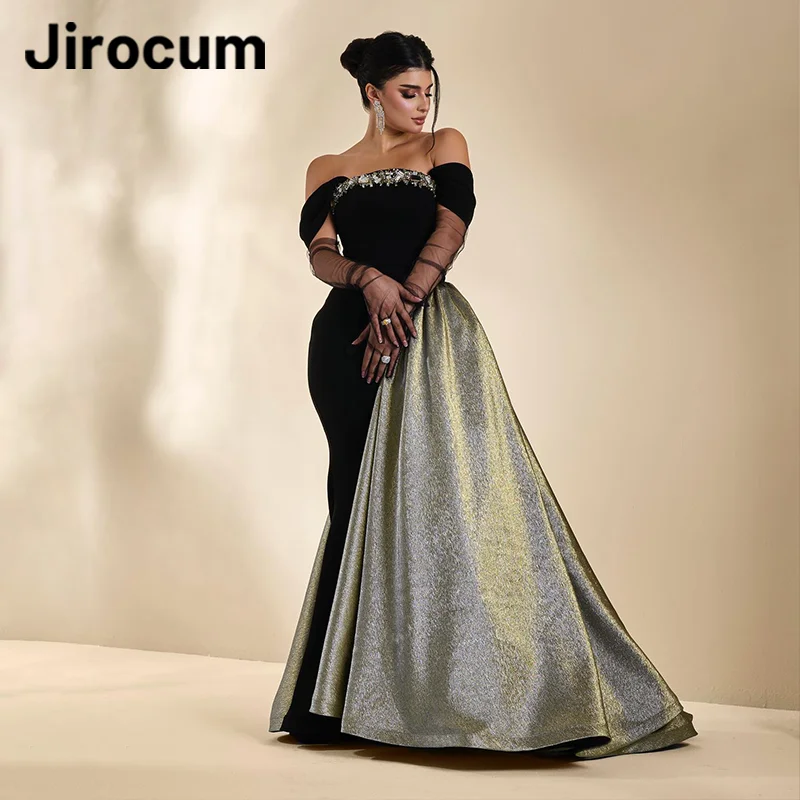 Jirocum Elegant customized A-Line Prom Dress Women\'s Off Shoulder Beaded Party Evening Gown Floor Length Special Occasion Gowns