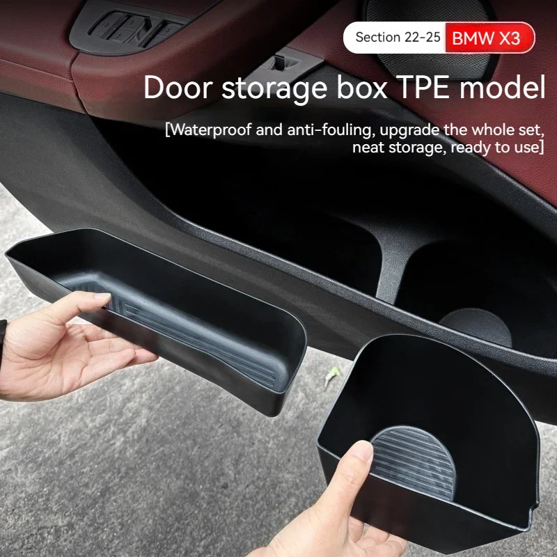 

For BMW X3 G01 2025 4PCS Car Front Door Side Storage Box TPE Front Door Organizer Tray Auto Interior Accessories