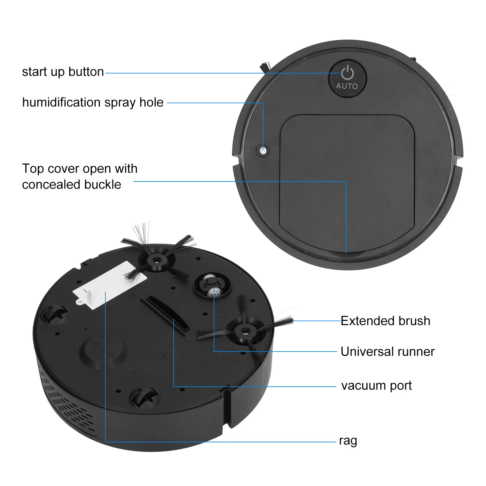 Smart Sweeper Robot Aspirador de pó, 4 em 1 Spray, Portátil, USB Recarregável, Evitar Obstáculos, Mini para Casa