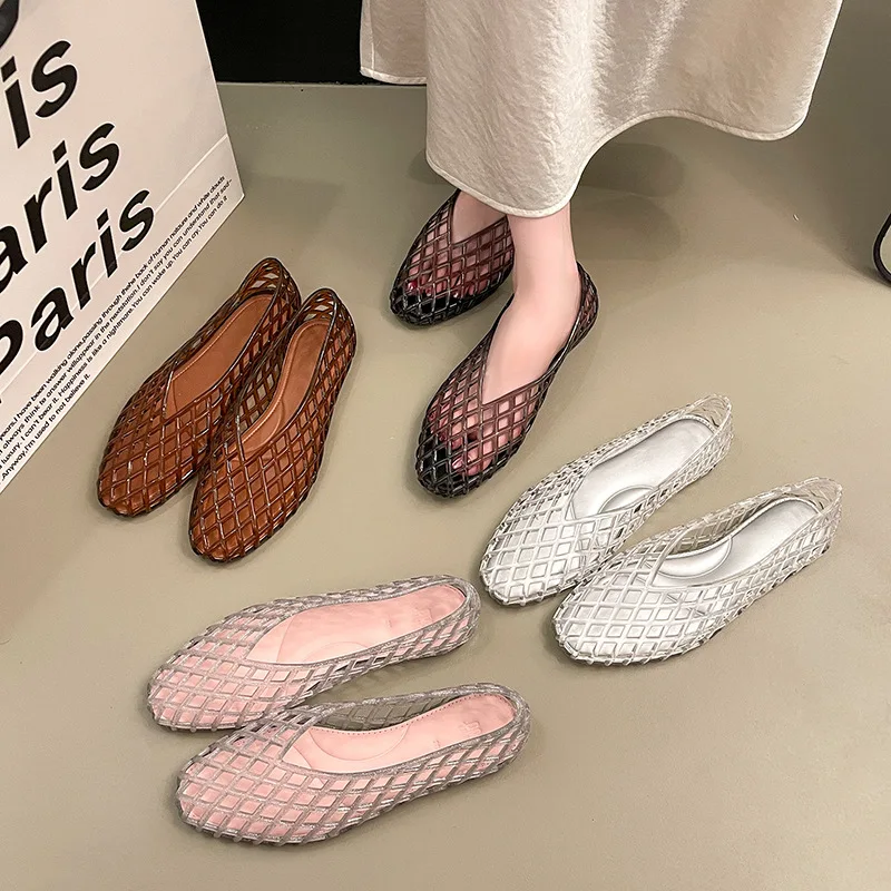 Crystal Mesh Fabric - omens Summer Flat Jelly Sandals Fishnet