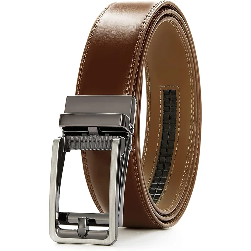 

Brown Cognac Men's Leather Ratchet Business Dress Belt Premium Cow Genuine Leather Belt