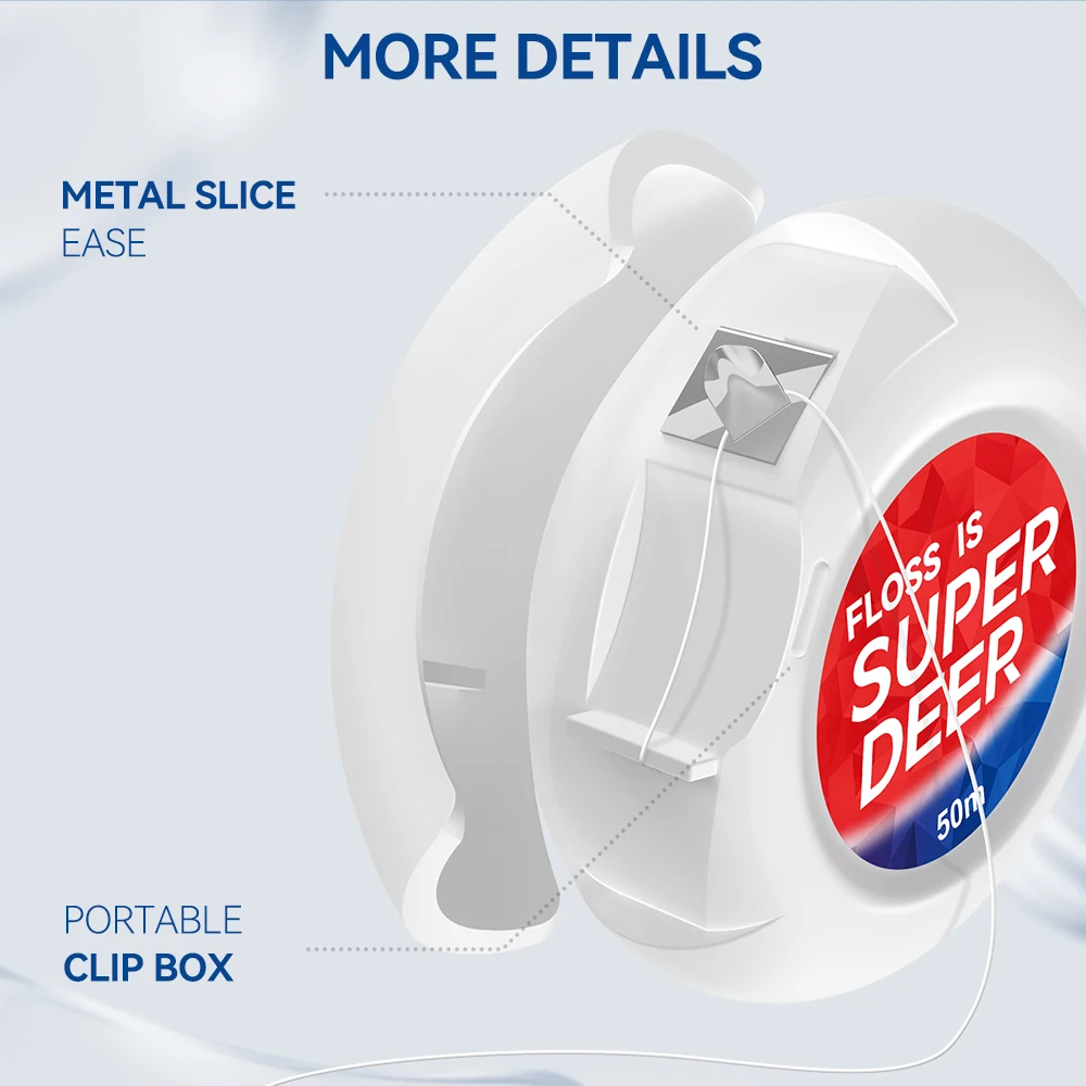 50 m/Rolle gewachste Zahnseide mit frischem Atem, ultrafeine, starke Zahnseide für Erwachsene, Zahnspangen, kieferorthopädische Pflege und Zahnfleischpflege