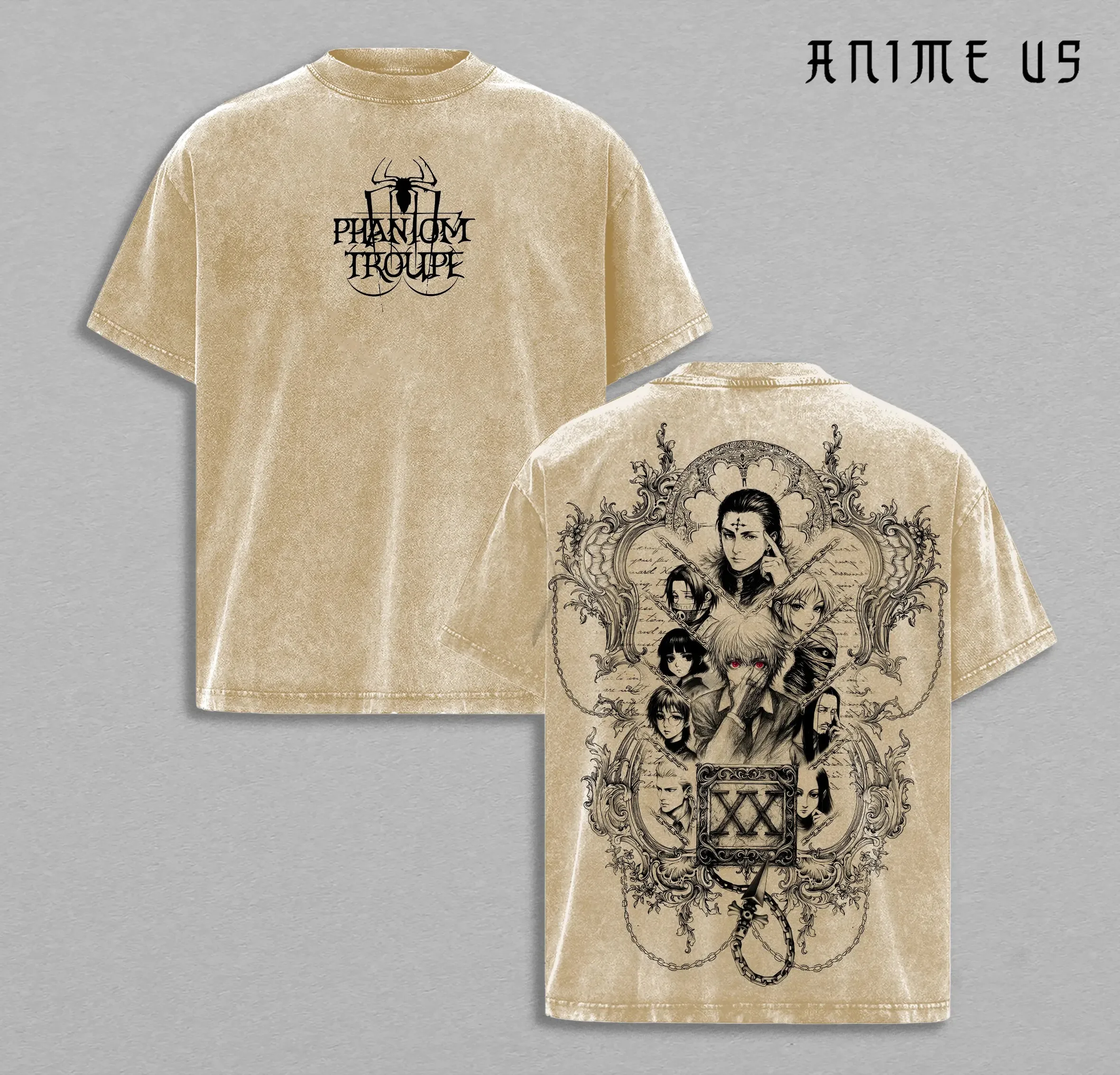 HUNTER×HUNTER Chrollo Lucilfer T Shirt Anime Vintage Gothic Washed Tees Tops Men Clothing Summer Short Sleeve Cotton T-shirt view 2