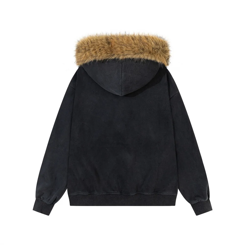 MWJLPWQ Men's Hooded Sweatshirt Jacket Fur Collar Trendy Punk Style Autumn Winter Unique Metal Star Decorate Design Tops 21105