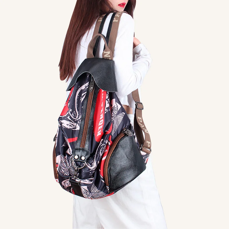 Canvas with leather Women Backpack Luxury Fashion large-capacity student female shoulder bag simple commuter travel backpacks