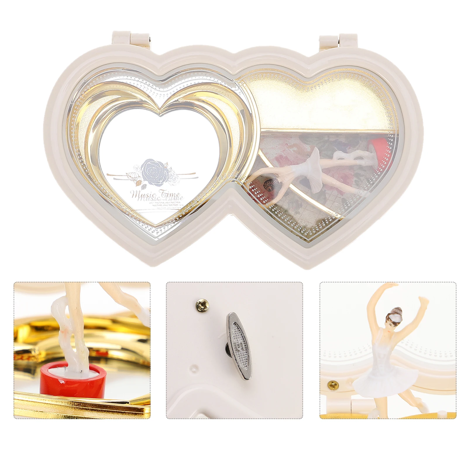 

1Pcs White Heart Shaped Dancing Girl Music Box Rotating Jewelry Storage Desktop Melody Box Gift for Pendant Rings