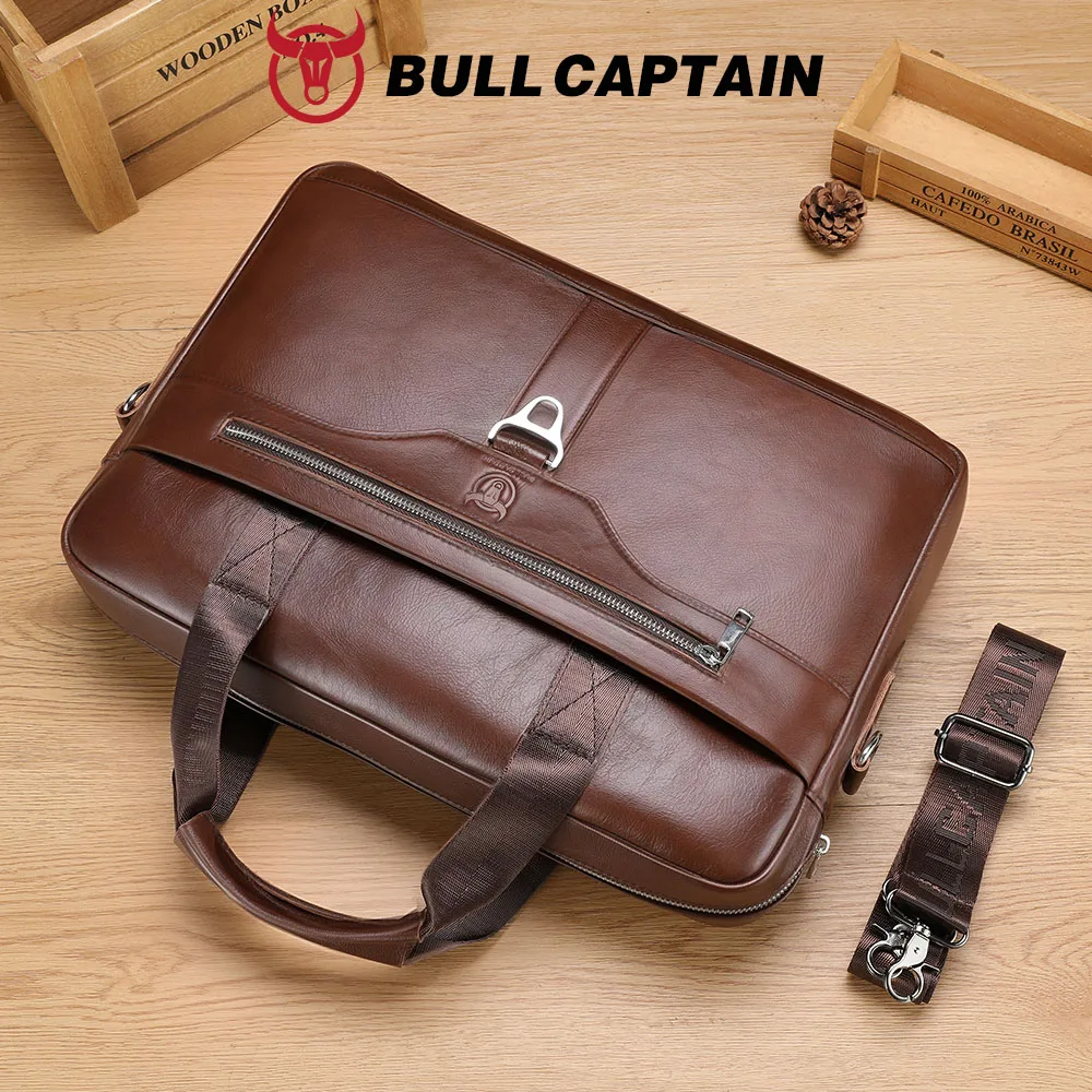 BULLCAPTAIN Genuine Leather Briefcase for Men Vintage Business Laptop Bag Large Capacity Messenger Handbag Shoulder Bag for Work