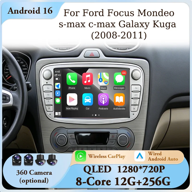 for Ford Focus Mondeo s‑max c‑max Galaxy Kuga 2008‑2011 7" Android 16 Multimedia GPS Navi CarPlay Android Auto Bluetooth DSP IPS
