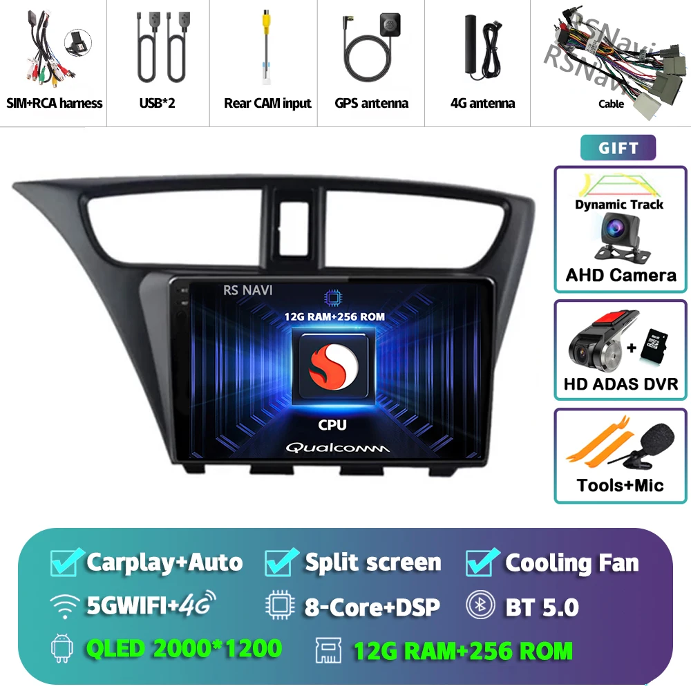 Android 15 Carplay Auto Voor Honda Civic Hatchback 2012 2013 2014 2015 2016 2017 Multimedia Autoradio Speler WIFI + 4G DSP Stereo