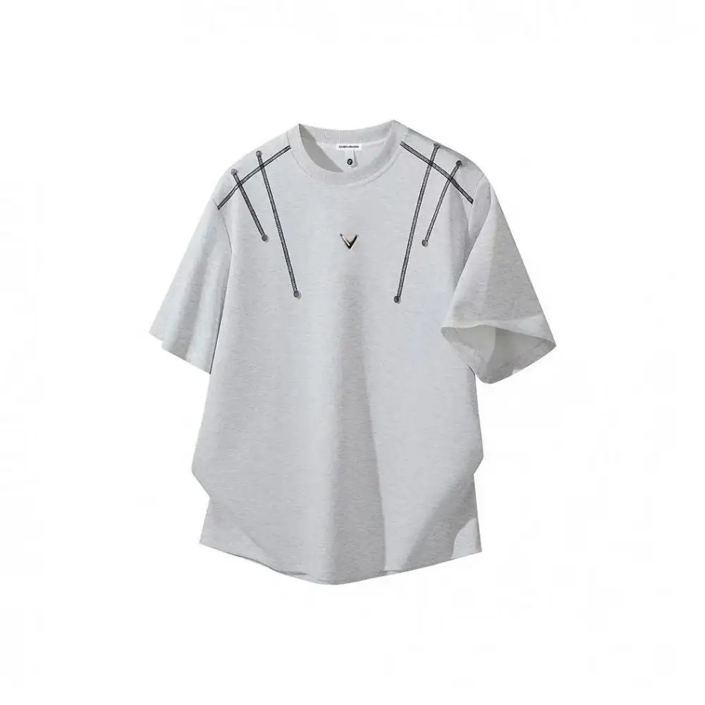 

American high street heavyweight 280g space foam padded shoulder structure metal design fashionable shoulder style short sleeve